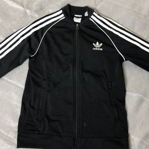Black and white striped adidas jacket